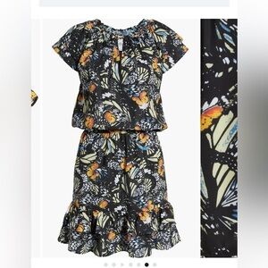 AREA STARS Butterfly Print Tiered Dress In Black Multi Color size S​